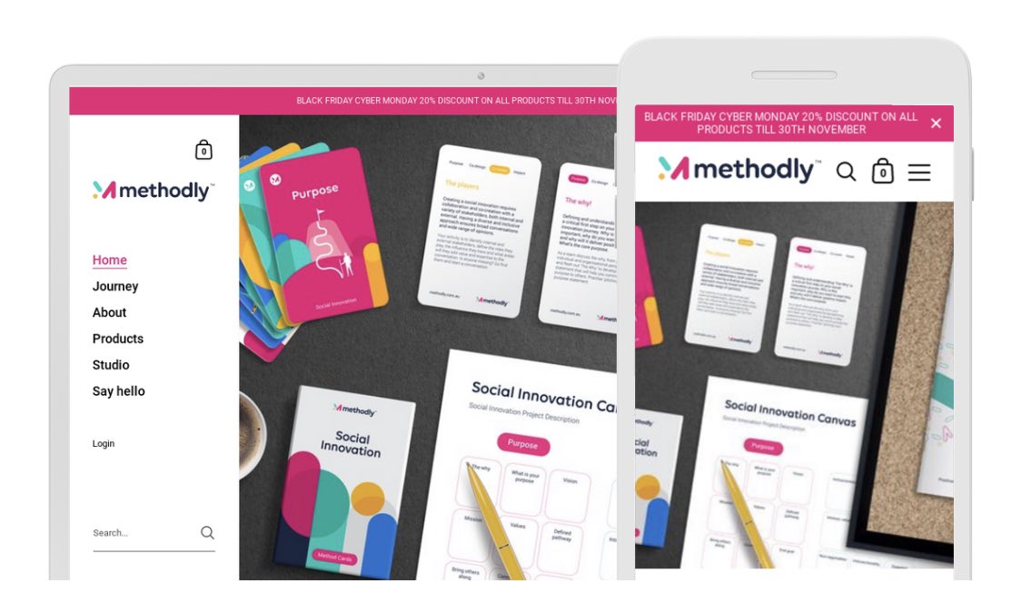 MethodlyOffical's tweet photo. Announcing our #BlackFriday #CyberMonday 20% Store-Wide discount. If you have been thinking about purchasing one of the @MethodlyOffical products, now is the time. 

https://t.co/H9lUDHnwQY 

#socialenterprise #socialinnovation #codesign #designthinking #methodcards https://t.co/pKVtg4nLWI
