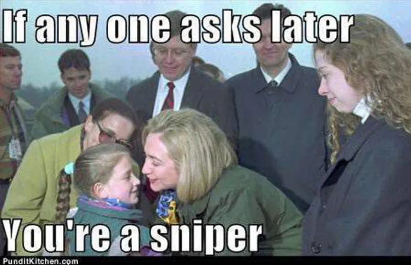 FreedomFriesInc's tweet photo. Well said. Stolen Valor can take many forms. In 2008 Hillary Clinton fabricated landing in Bosnia under #SniperFire & told the story in at least 4 stump speeches.
No USAF or Secret Service members would EVER let a FLOTUS & teen daughter land in such a way. She insulted them. https://t.co/WL6r15a61s