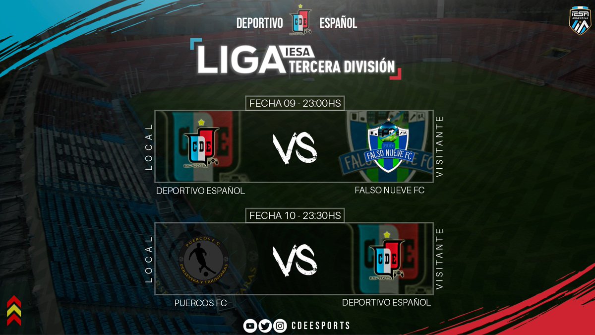 🇪🇸 ¡VAMOS GALLEGOS! 🇪🇸

⚽️ <a href="/IESAFIFAar/">IESA Argentina</a>

🗓 Fechas 9 y 10

⏰ 23:00 vs. <a href="/esportsfalso9/">Falso Nueve eSports (RESPALDO)</a>
⏰ 23:30 vs. <a href="/PuercosFC/">Puercos Fc</a>

🖥️ Seguinos en vivo desde las 23hs.  youtube.com/channel/UCe8fE…

#VamosGallegos 🇪🇸🎮