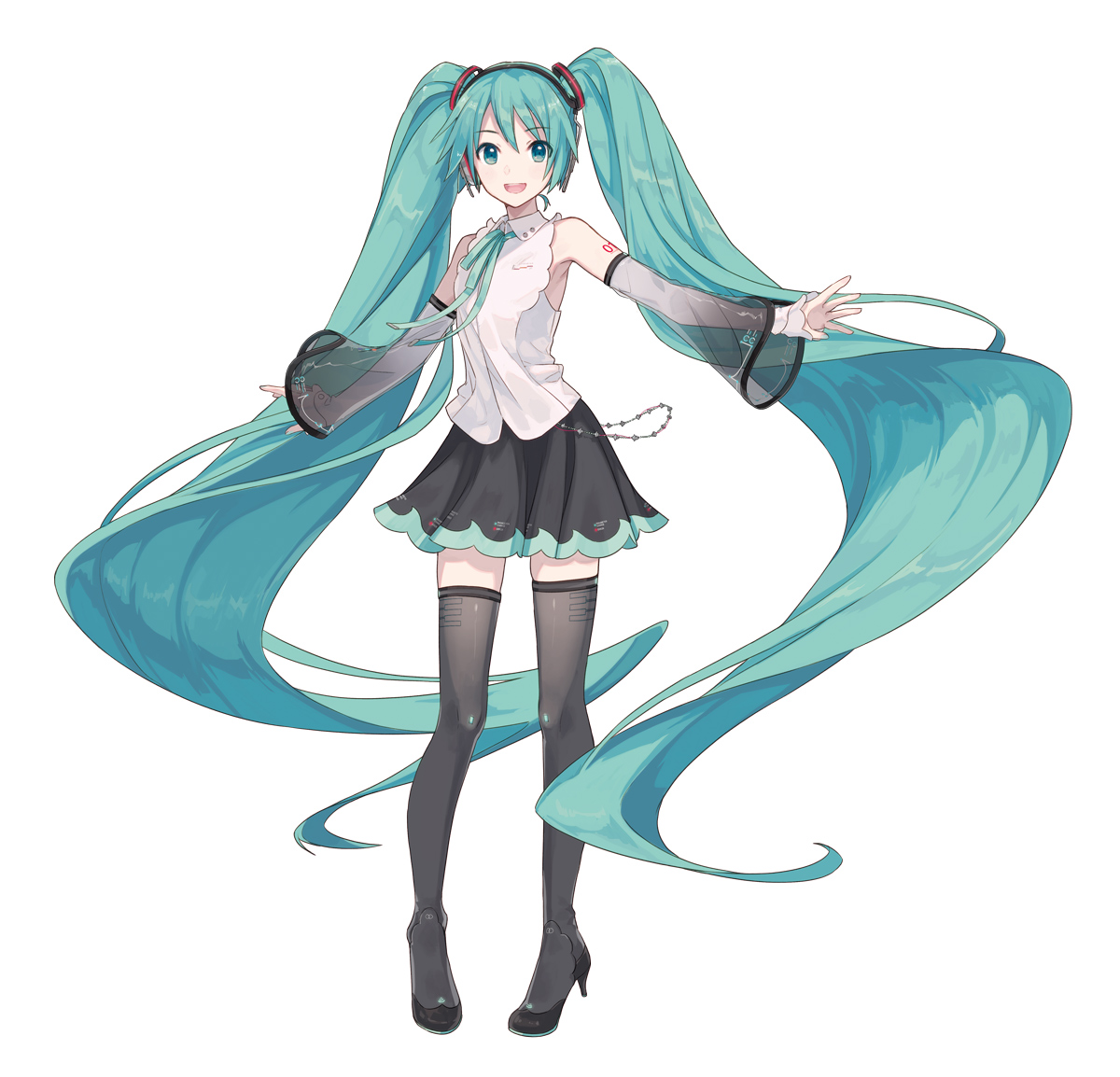 hatsune miku 1girl solo see-through sleeves see-through thighhighs long hair very long hair  illustration images