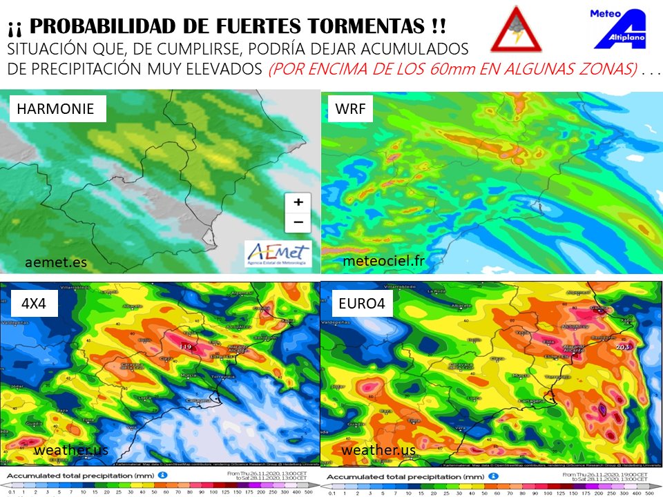 MeteoAltiplano's tweet photo. #FMA ⚠️ #Tormentas #Lluvias ⚡🌧

》》Mucha #precaución ante la previsión de fuertes lluvias y tormentas, especialmente hacia mediodía y últimas horas de la tarde-noche.

@YeclaCapital @AytoYecla @AytoJumilla @spplb_yecla @pciviljumilla @pcivil_yecla https://t.co/JO9uEVplXe