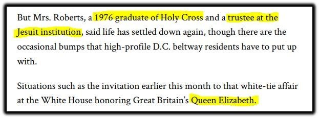 "Jane Sullivan Roberts is a Jesuit. That would explain John Roberts sneaking off to a Knights of Malta hideaway after his Obamacare vote on Jul. 03, 2012"