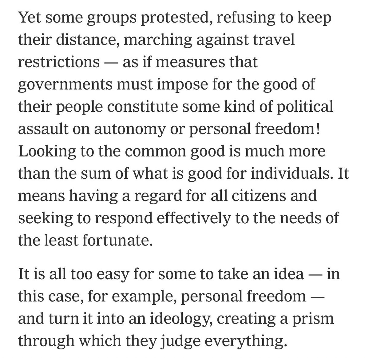 sahilkapur's tweet image. The Pope publishes this op-ed in the New York Times, less than 24 hours after the 5-4 Supreme Court decision rejecting Covid restrictions on religious gatherings. nytimes.com/2020/11/26/opi…