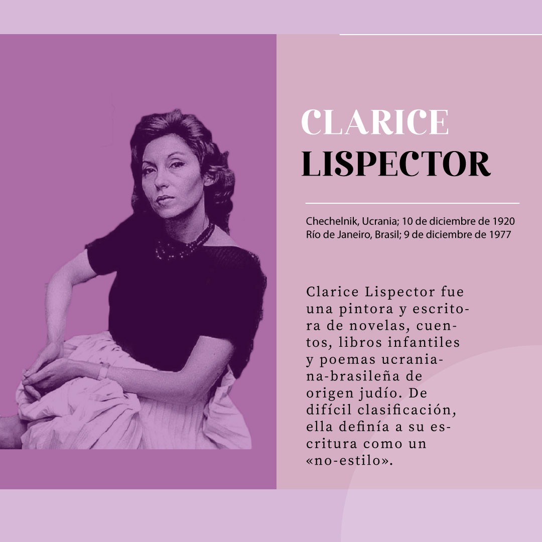 IMCTCajica's tweet photo. Desde la #ReddeBibliotecas del Municipio de @alcajica nos comparten el recomendado literario, Clarice Lispector, te invitamos a leer sobre su vida y obra en las siguientes gráficas.
#RecomendadoLiterario
#CajicáTejiendoFuturo
#UnidosConTodaSeguridad
#CulturaParaLosCajiqueños https://t.co/t3FzTm9sP3