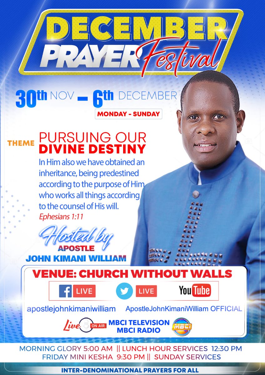 You have an appointment with destiny. No matter what, keep fighting until you secure it. We fight through prayers and this December we shall pursue them through prayer and fasting.
Join the army from 30th Nov to 6th Dec and let us pray for the destiny of our lives, nation.....