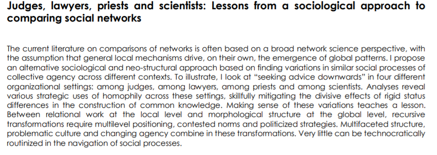 ANSNA_Au's tweet photo. We are getting ready to hear from our keynote speaker @em_lazega who is presenting his paper "Judges, lawyers, priests and scientists: Lessons from a sociological approach to comparing social networks" https://t.co/tS7FW12koP