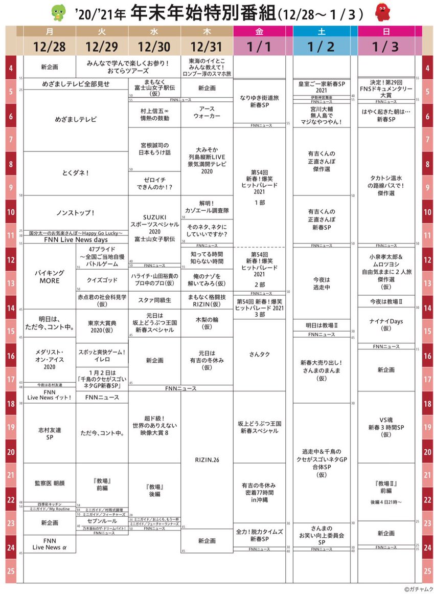 番組 年末 年始 表 テレビ