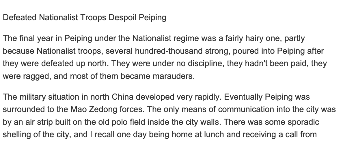 An Iowa boy with a degree in American literature, he was given a job at the US Information Service China while working at the Beijing consulate. It's interesting that work actually continued in the PRC—at least for a short time, until the reds booted them out.