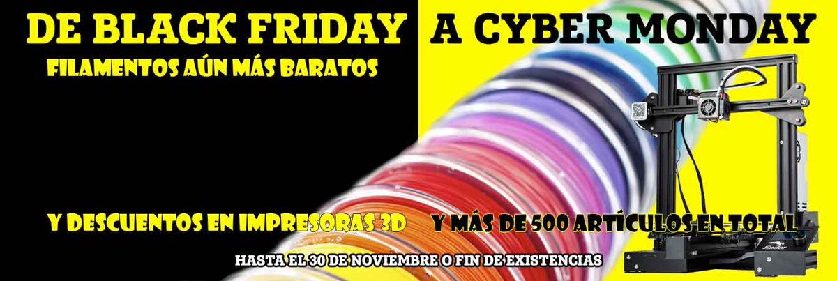 Createc3D's tweet image. Damos un tirón de nuevo a los precios durante estos cuatro días desde el #BlackFriday al #CyberMonday bajando aún más los filamentos y añadiendo descuentos en prácticamente toda la web ¡ Lo nunca visto ! 🤟 Aprovecha porque es hasta fin de existencias 😱 createc3d.com