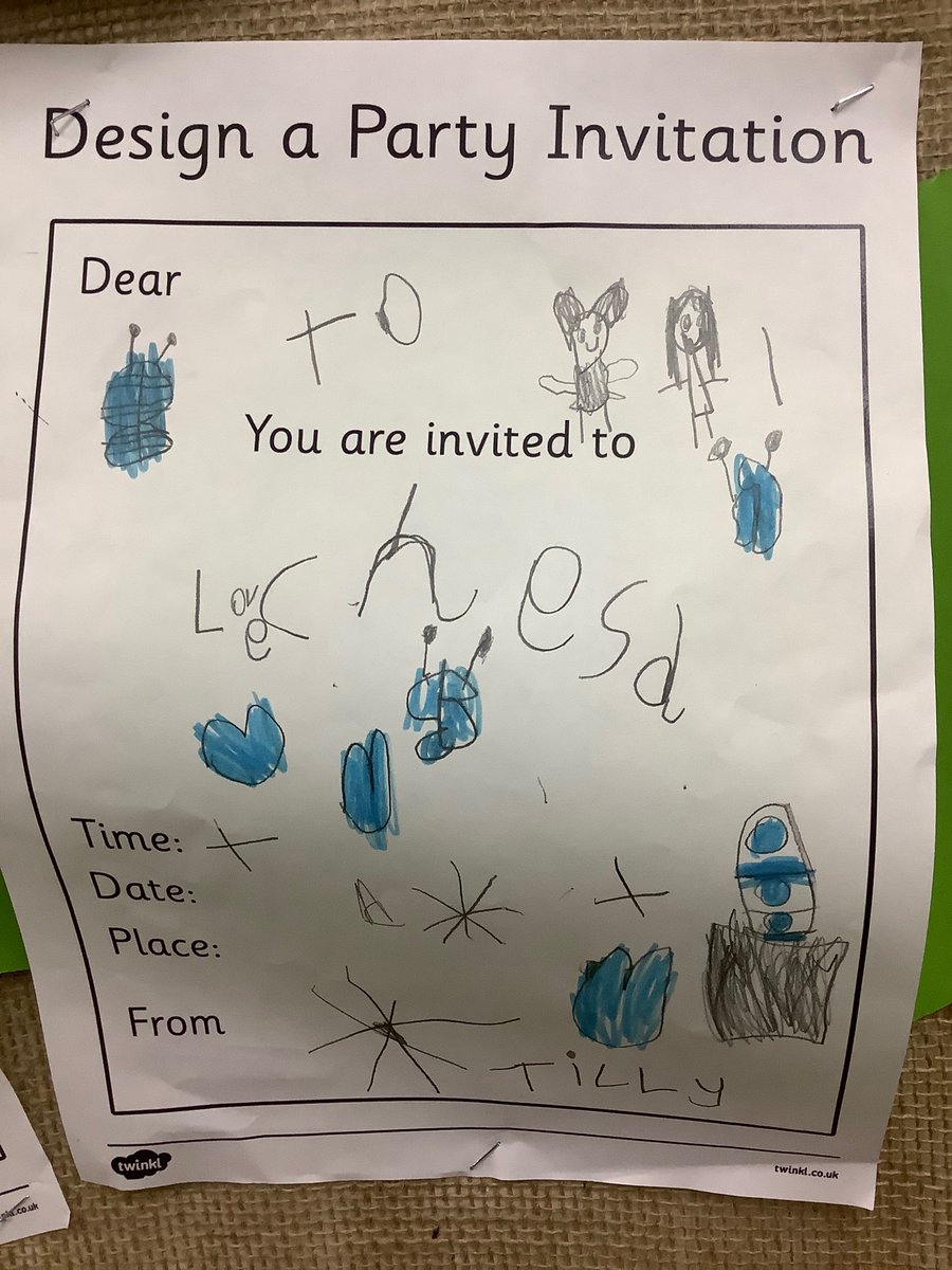 LaceyfieldsRec's tweet image. 🐻 Yesterday we found out it’s Chester Bears Birthday next week. The children enjoyed writing party invitations to help Chester plan his party! 🐻
@LaceyfieldsA 
#wherelittlemindsgrow #Teddybear #EYFS #earlyyears
