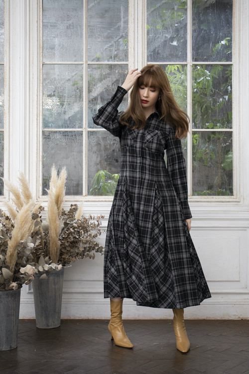 カラーherlipto Checkered Pleats LongShirtDress - ロングワンピース