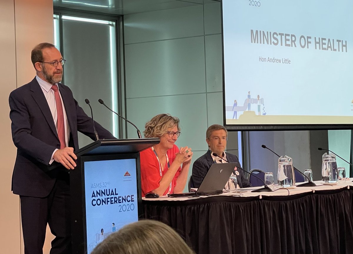 JulianCorbettF's tweet image. Was good to hear from the new Minister of Health, Andrew Little at the ⁦@ASMSNZ⁩ #asms2020 meeting with ⁦@sarahdalt0n⁩ &amp;amp; Murray Barclay on stage. He heard us on need for resources/staff/infrastructure &amp;amp; he gave big shout out for our colleague ⁦@drayeshaverrall⁩