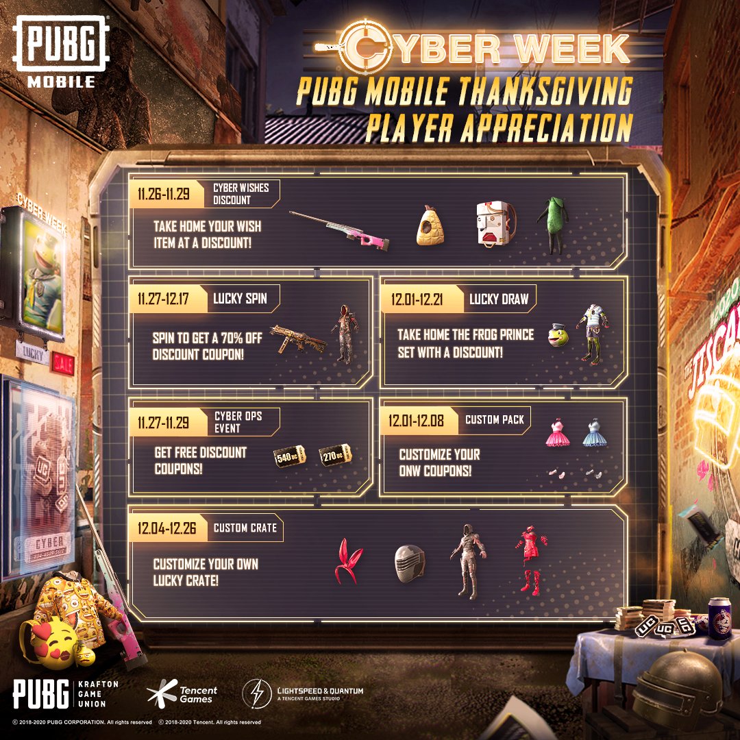 Pubg Mobile Twitterissa New Deals And Discounts Every Day Check Out Cyber Week In Game And Win Rewards Including A Brand New Oneplus Phone Https T Co Zebtrxr6n2 Https T Co Zvuxohg84k