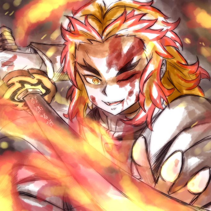 ZongRen_紳紳不息さんがTwitterに投稿した煉獄杏寿郎(鬼滅の刃)のイラスト。