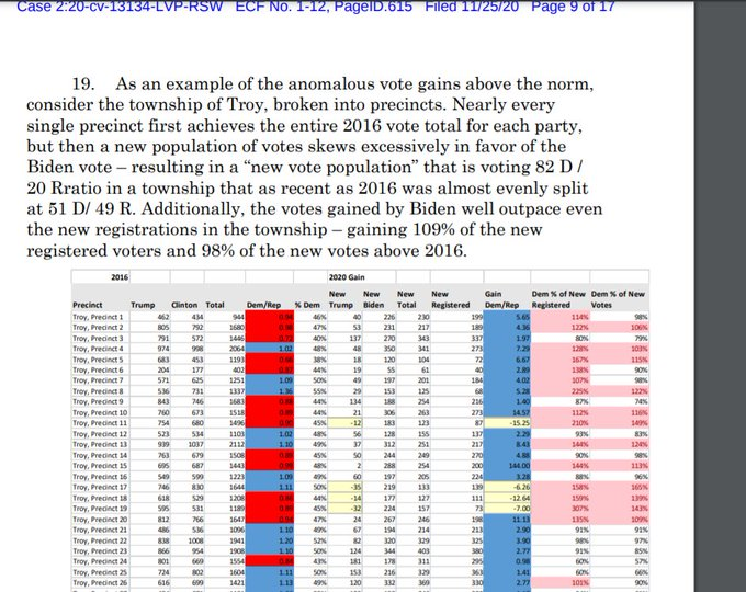 "Additionally, the votes gained by Biden well outpace even the new registrations in the township – gaining 109% of the new registered voters and 98% of the new votes above 2016"