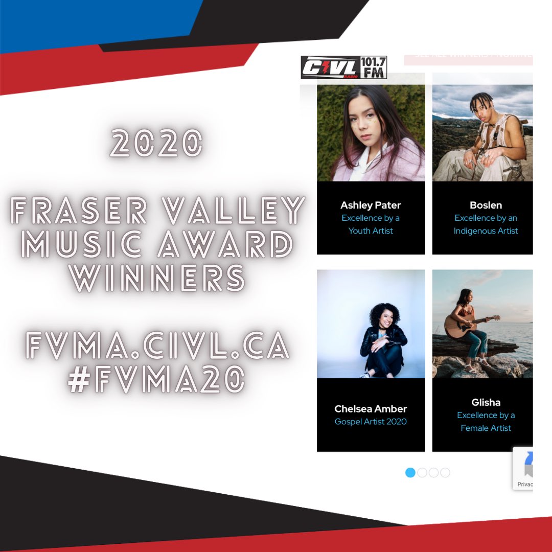 CIVL_Radio's tweet photo. Congrats to our 16 #FVMA20 #FraserValleyMusicAward #Winners this year, earning $10,170 between them! Watch the video stream featuring 6 live studio sets  and the @sookyinlee keynote address/song for #COVID19! #FVRD #Gvrd #localmusic #Abbotsford #Missionbc #Chilliwack #Langley https://t.co/h6qpsS4Pcw