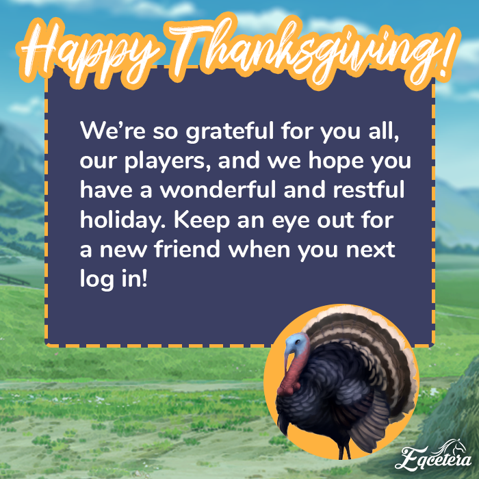 EqceteraGame's tweet photo. Happy Thanksgiving to everyone who celebrates! We'd love to hear what you're thankful for 💜 https://t.co/R01U5rPgne