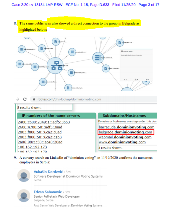 HOLY SH*T!!!!"A cursory search on LinkedIn of “dominion voting” on 11/19/2020 confirms the numerous employees in Serbia"An additional search of Edison Research on 2020-11-08 showed that Edison Research has an Iranian server""