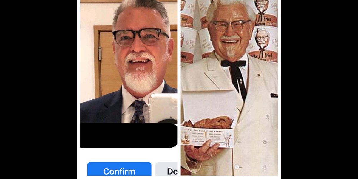 When Colonel Sanders tries to befriend you... 🐓 😹 

He’s out of his clucking mind if he thinks I’m going to add him to my personal account. 🤦🏼‍♀️