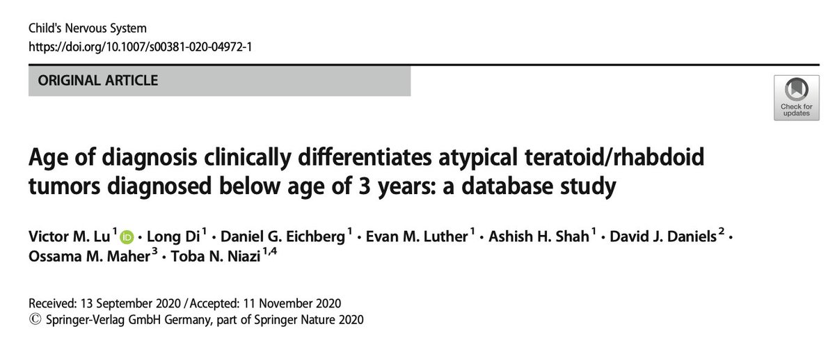 victorlumd's tweet photo. Awesome work by #longdi @DanielEichberg @evanluthermd #ashishshah @UMneurosurgery showing age is not clinically linear in atypical teratoid/rhabdoid tumors  within the <3 age group. Wonder how valid the assumption of clinical linearity is in neurosurgical outcomes in general? https://t.co/xevfdyVkRL