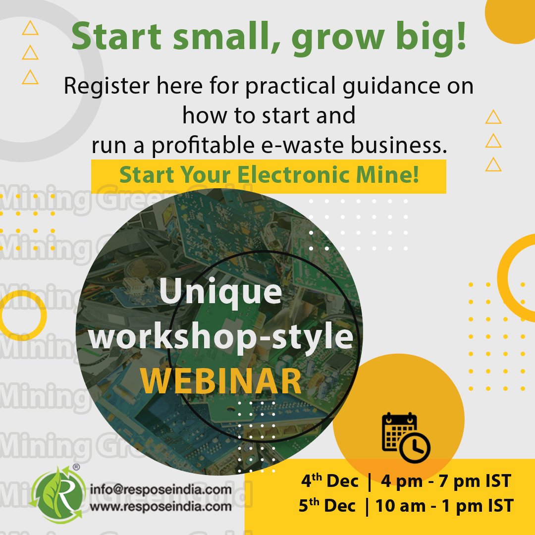 ResposeIndia's tweet photo. How do you start an e-waste business with a low investment? Register for our upcoming webinar “The Electronic Mine!”.
https://t.co/euTqp6MTRf
Be an enviropreneur. https://t.co/FmEAxZ8R7c