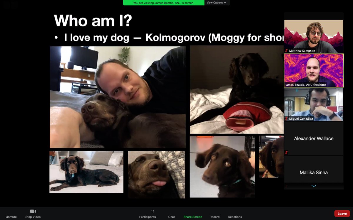 Space_Boy_Matt's tweet photo. Who is this guy? I don't know but he sure loves his dog. Thanks to James (@AstroJamesBe ) for a great job hosting the ANU student seminar #MSSS2020 this year. https://t.co/c6QJaVZv2V