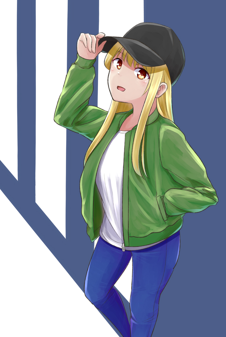 1girl solo hat glasses blue eyes hood hands in pockets  illustration images