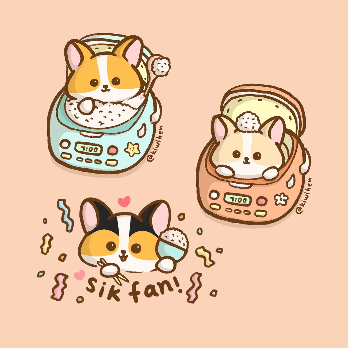 Happy Thanksgiving everyone! 🦃🍚  This is not exactly thanksgiving related but here's some rice cooker corgis for you. In Hong Kong, sik fan is something we say before we eat, it means "let's eat" , does anyone here know this saying? Haha #ricecooker #sikfan #corgi