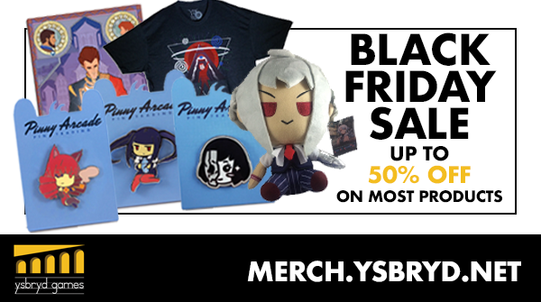 YsbrydGames's tweet photo. 🚨BLACK FRIDAY SALE!🚨 

Up to 50% off most products on our Merch Store, powered by @TheIndieBox! 

Pins, Shirts, and more from #VA11HALLA, @MasqueradaGame, #WORLDOFHORROR, #YIIK, &amp; more here: https://t.co/Cfyq0rYbh2

Information on international shipping: https://t.co/twYbrrpayL https://t.co/ZM6MULODlS