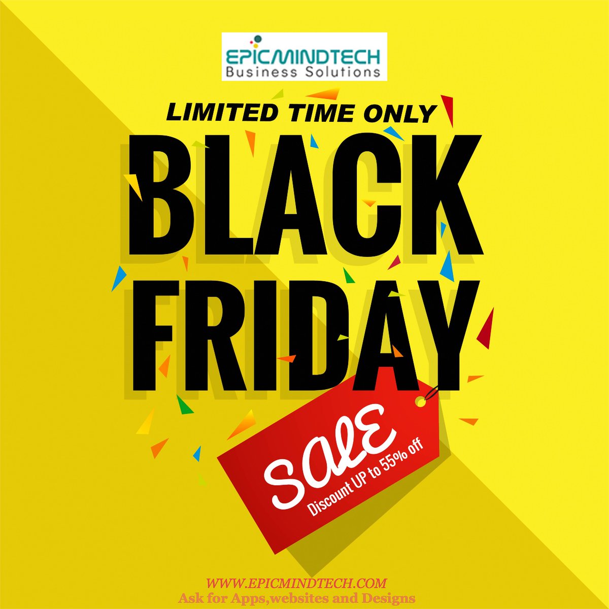 epicmindtech's tweet photo. Hurrryyyyy!!! #blackfridaysale Up to 55% off on first services for your websites,APPs and Designs for any #Technologies you choose.. Ask us for #reactnative #nativeapps #ios #Android #websites #Webdesigner https://t.co/B6ib853ruF