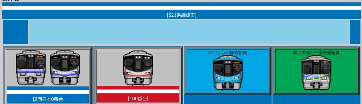521系編成表、2×2並べから横並べに変更、あいの風とやま鉄道521系、IR