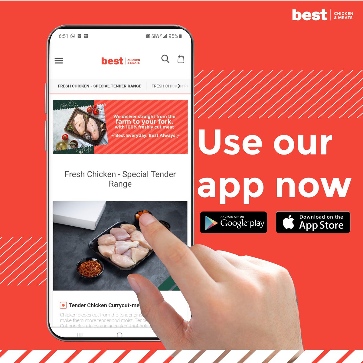 japfa_best's tweet image. best chicken and meats is now available as an app! 
This means that fresh chicken is no further than one click away. Our app makes ordering simple and promises delivery within just 120 minutes.

Order now!

#bestchickenandmeats #Download #chickendelivery #punechicken #cuttoorder