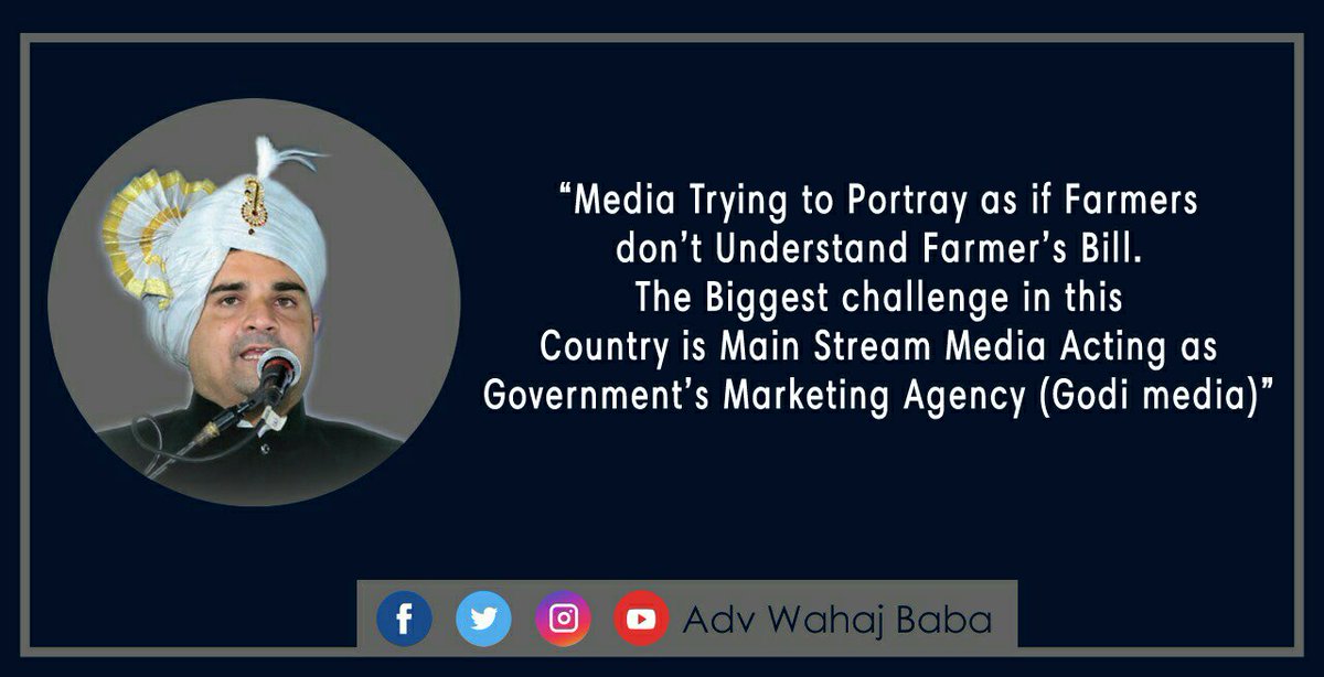 ErMohdIbrahim's tweet photo. “Media trying to portray as if farmers don’t understand farmer’s bill. The biggest challenge in this country is main stream media acting as government’s marketing agency (Godi media)” https://t.co/4c2n62ciZM