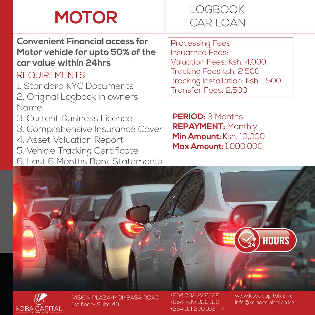KOBACapital's tweet photo. You have a chance to own your dream car by getting a loan of upto 50% of the value of the car.

*Terms and Conditions apply

Call 0101200105 for more details

#Kenyans #NewsGang #BlackFriday #JKLive #carloans 
#convenientcredit https://t.co/92MHR5BUSY