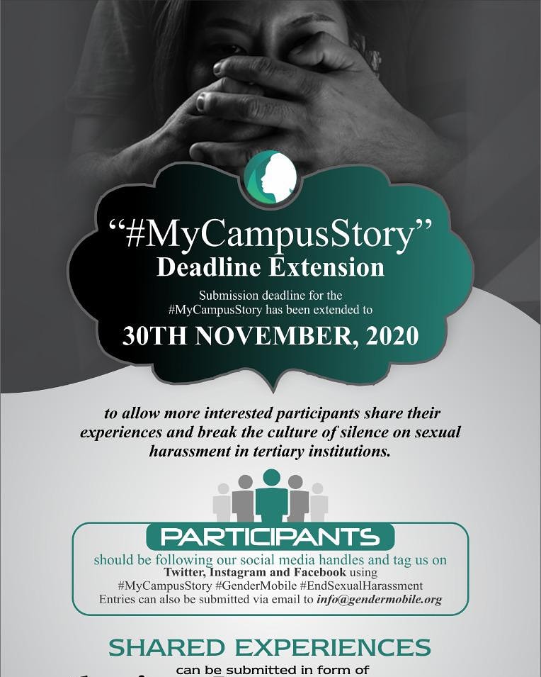 Guys just 3 more days to grab this opportunity in participating in the My campus story & #MyCampusInnovation challenge. Details in flyer.
You can ask questions here or in the DMs or contact @Gendermobile_NG directly for clarification on anything u don't understand #GenderMobile
