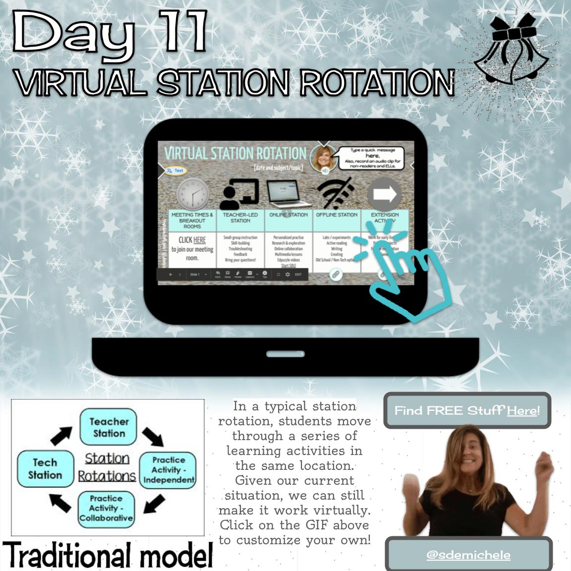 herrplatt's tweet image. #EdTechAdvent Day 11 - Virtual Station Rotations! Brought to you by @sdemichele! Learn about how to use these in your distance learning or hybrid classroom and get an awesome template. Template also on @SlidesManiaSM bit.ly/3ncomWP
bit.ly/edtechadvent20…