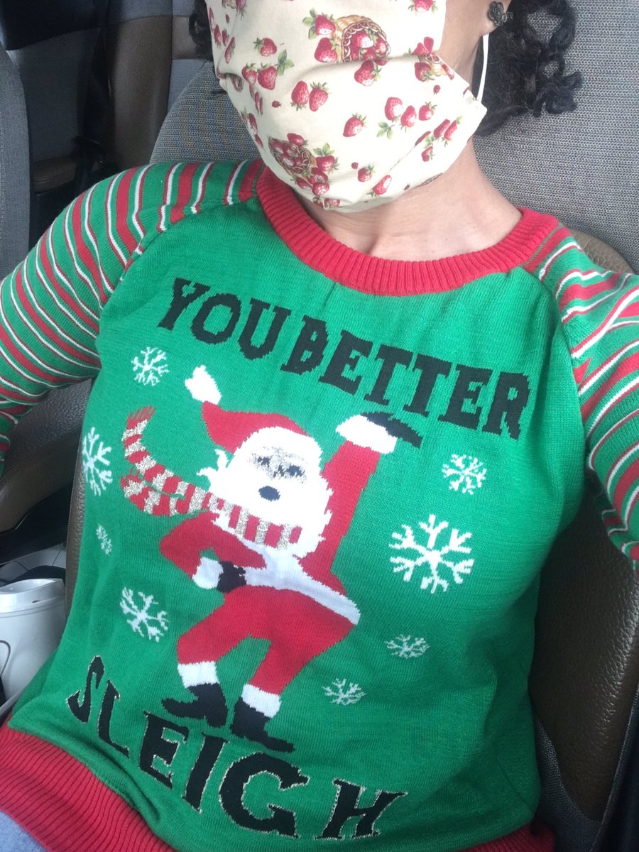 MagicMarguerite's tweet photo. It’s FriYay! 🤸🏽‍♂️ The holidays are upon us. 🎅🏾 It ain’t easy, but we gone get through the rest of 2020 together, y’all. 💪🏽 Whatever you do... YOU BETTER SLEIGH!!!! 😜💃🏽😩😁😍😂🤣😭🤷🏽‍♀️🤦🏽‍♀️ #YouBetterSleigh #Holidaze #ChristmasSweater #NeverUgly #MaskUp #StaySafe #PandemicHoliday https://t.co/lly8dpqrXJ