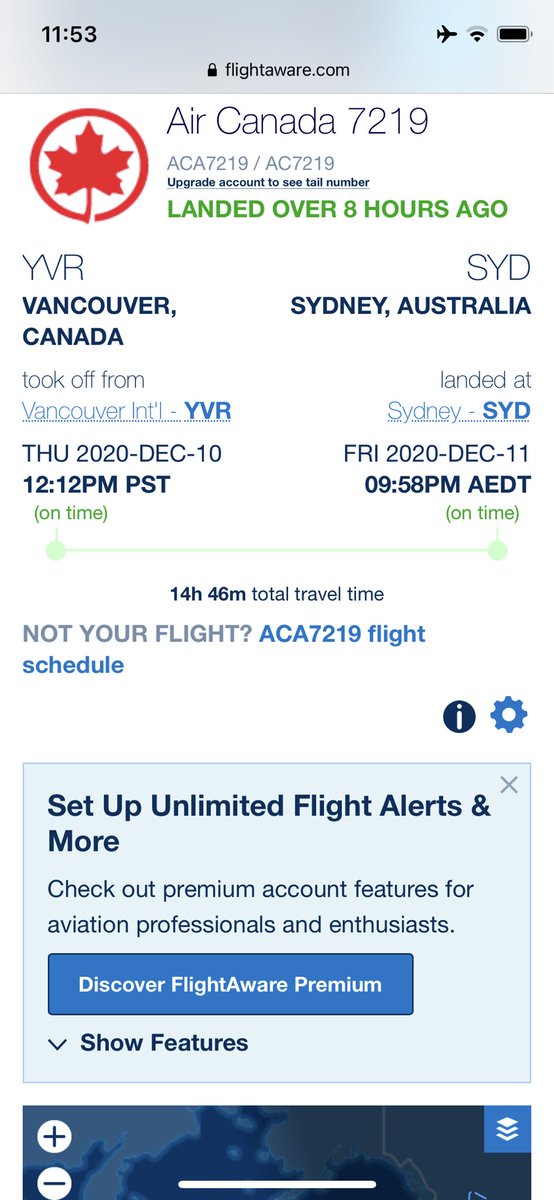 789limer's tweet photo. @AirCanada are you guys flying to Australia again? Noticed that a flight from Vancouver landed in Sydney 8 hours ago yet not under the regular code name AC33 rather AC7219 https://t.co/WZZ82DDNpA