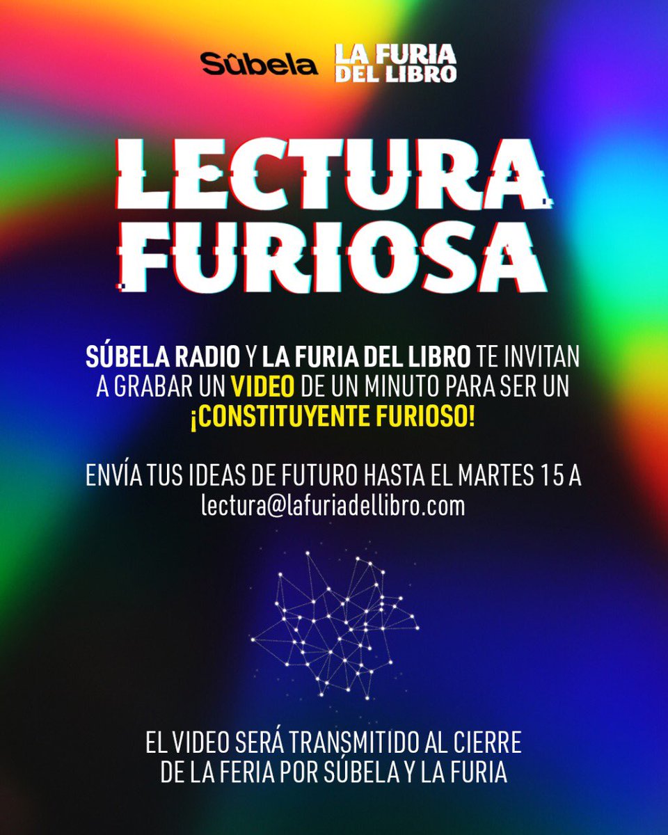 Convocatoria Lectura Furiosa💥
Junto con <a href="/subelaradio/">SÚBELA</a> te invitamos a grabar un video de un minuto con tus ideas de futuro y así ser un ¡Constituyente Furioso! Tienes plazo hasta el martes 15 👀