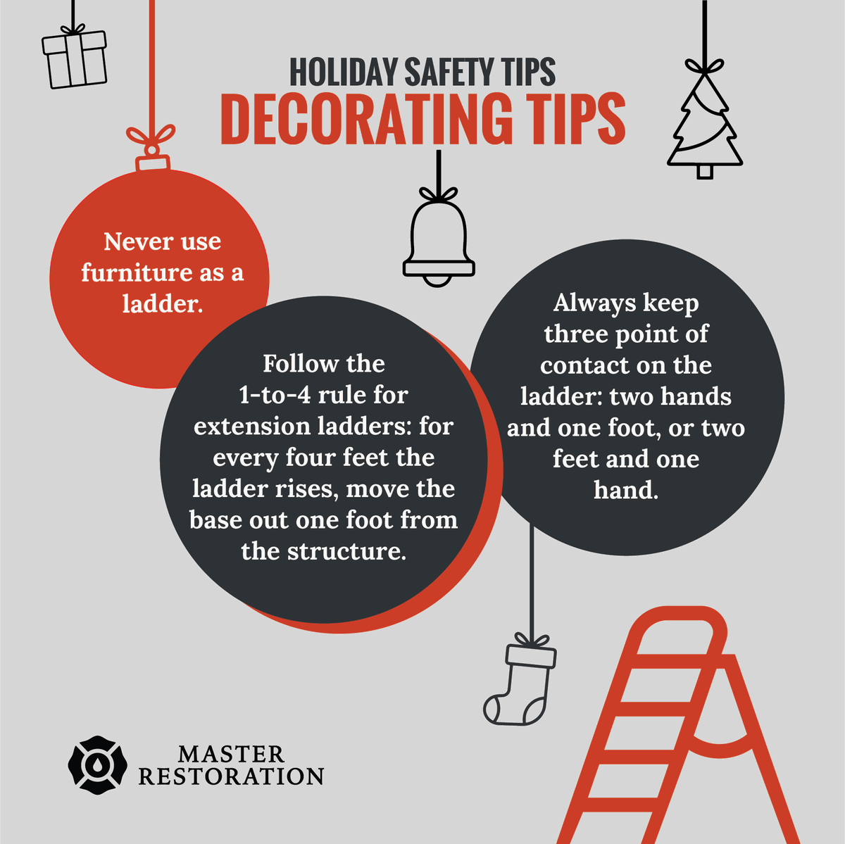MstrRestoration's tweet photo. Decking the halls this #weekend? Be sure to follow these simple #holidaysafety tips! #HolidaySeason #Holiday2020 #decorating https://t.co/SQtcS8CN2s
