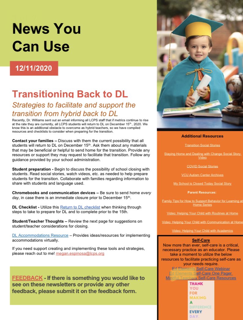 Here are helpful strategies to facilitate and support the transition from hybrid back to DL. Let’s work to be proactive during this time for our Ss.