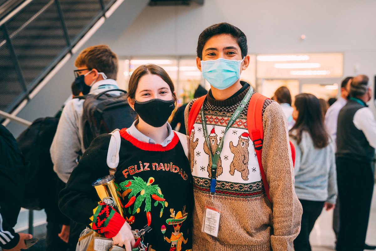 BishopLynch's tweet photo. Holiday fun has just begun! Great to see students wearing the new vintage &amp; Christmas sweaters. #GoFrairs https://t.co/Zclewd7Hkm