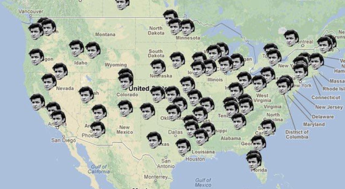 21/ Gotta include this one: "A map of every location Johnny Cash claims he has been in 'I've Been Everywhere'"