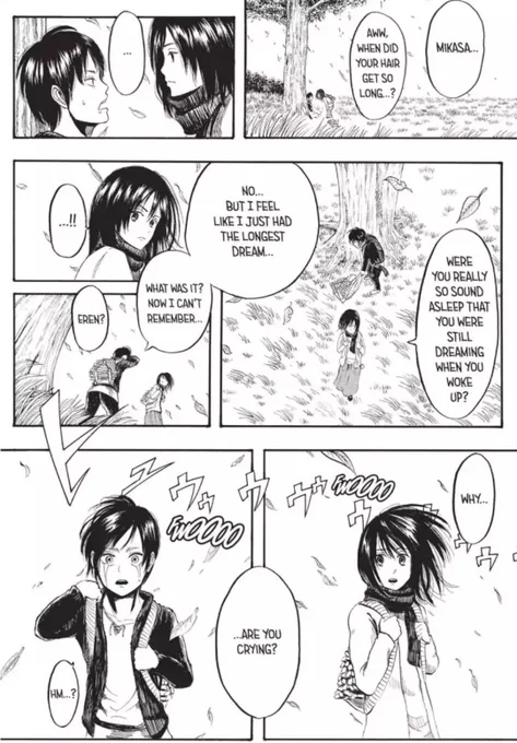 help if the manga ends with eren crying and that's why he's crying when he wakes up in the beginning .. lol 