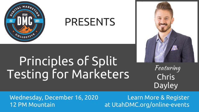 TheUtahDMC's tweet photo. 🔥 #UtahDMC is going LIVE w/ Chris Dayley (@Chrisdayley) from SmartCRO next Wednesday Dec16, 2020 at 12 PM Mountain - Principles of Split Testing for Marketers - Info + RSVP >> https://t.co/glHVPmUTcT

#CRO #DigitalMarketing #webinar #SplitTesting #analytics #ABTesting https://t.co/OCZMgQpwFX