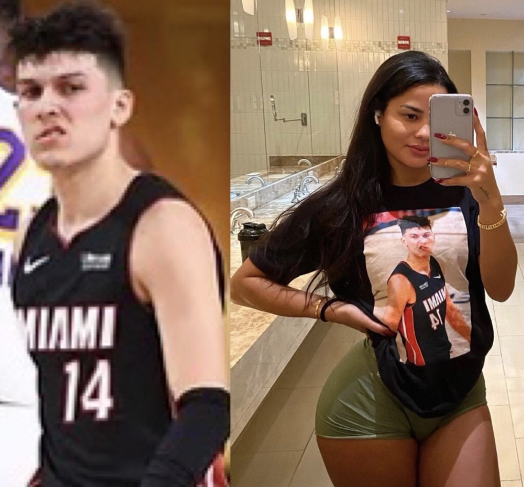 Robert Littal BSO on X: How Tyler Herro Reacted To His GF Katya Elise  Henry Showing Off Her Herro Mean Mug Face Shirt (Pics-Vid)    / X