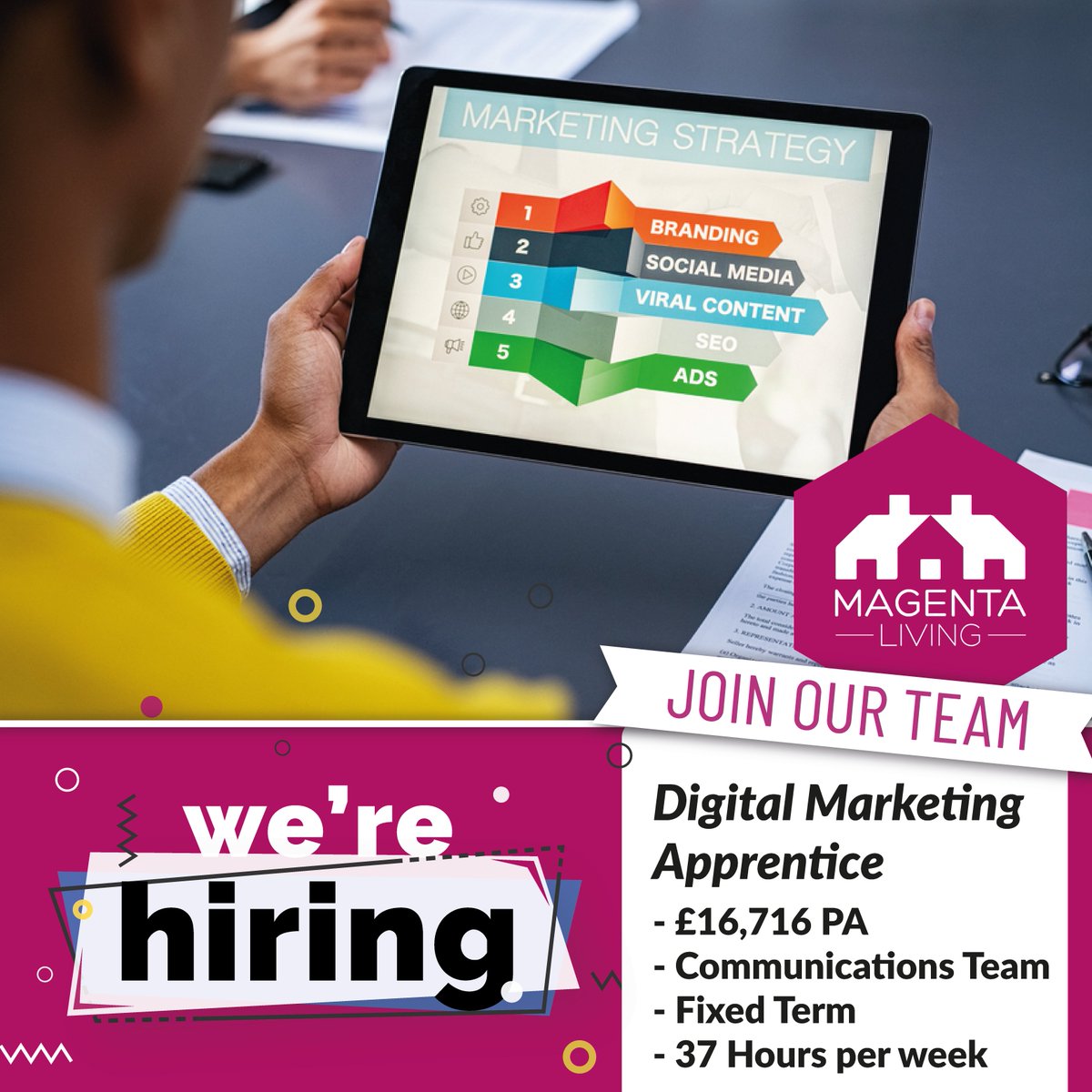 MagentaLive's tweet image. Do you have a #Creative flair with a good #EyeForDetail? Are you bursting with innovative #Ideas? If this sounds like you, we'd love you to #Apply for our new #DigitalMarketing #Apprenticeship, joining our #Communications Team. 

To find out more &amp;amp; apply: jobtrain.co.uk/magentalivingj…