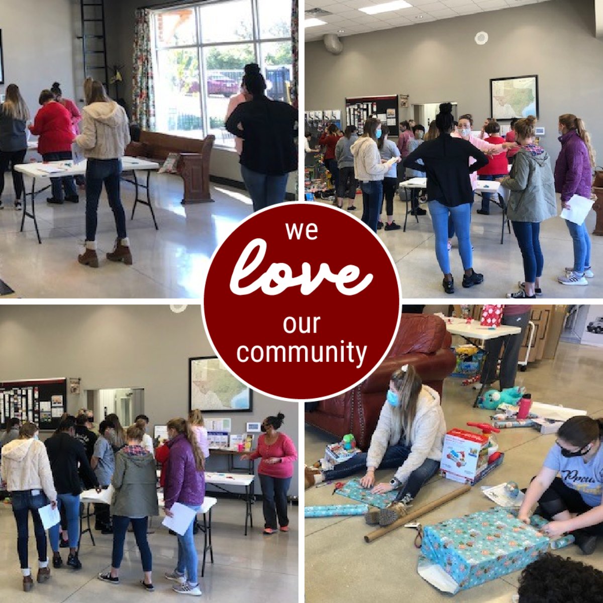 Showing our love for the community is important to us! All these gifts are donated to children who are under the State of Texas Child Protection. Volunteers are from the Community of Seguin and the TLU (Texas Lutheran University) School of Nursing helped out at this event. ❤️