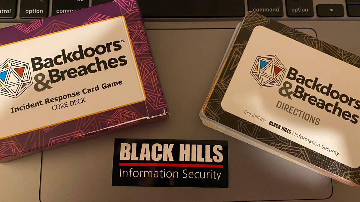 Finally got a set of my own! Thanks <a href="/BHinfoSecurity/">Black Hills Information Security</a>!

blackhillsinfosec.com/projects/backd…

#CyberSecurity #security #training #cardgames