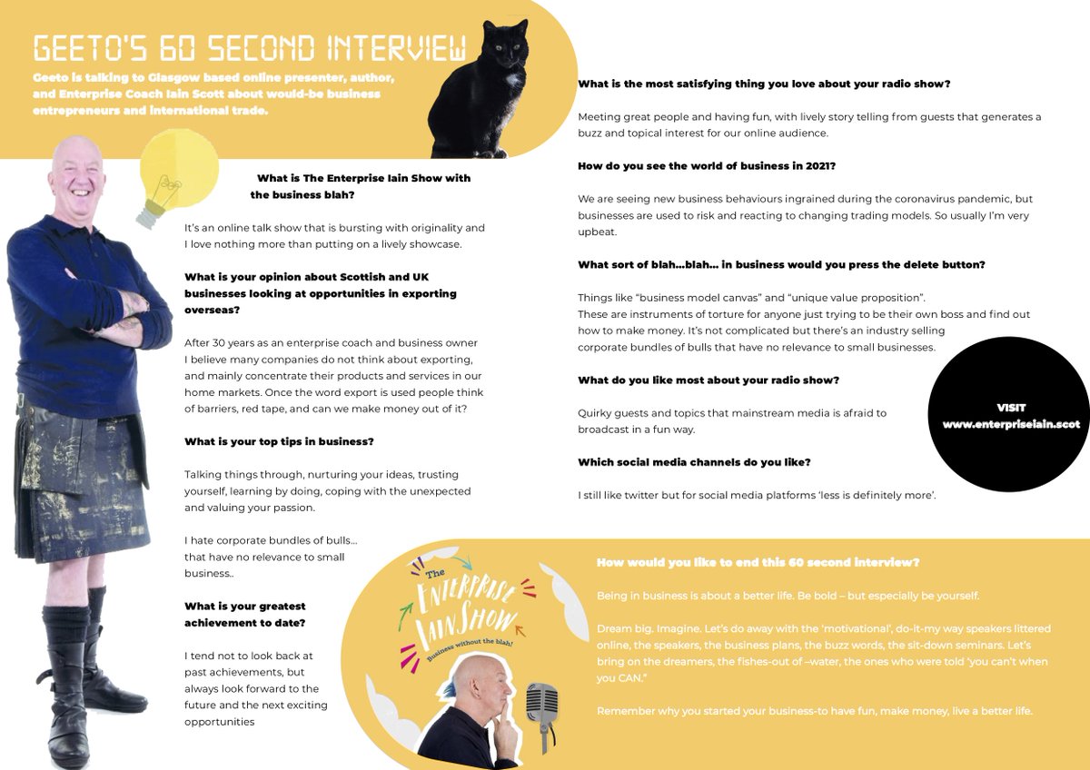 kevinkelway1's tweet photo. Geeto's 60-second interview talking to Glasgow online presenter, author, and enterprise Iain Scott @EnterpriseIain Show. More news and features in our latest Global PR Matters online magazine:   https://t.co/eFgWoR9Tvh
@SusanGr1 @ficolquhoun @DistilledFilms @IntTradeMatters https://t.co/J3GWJqUl1s
